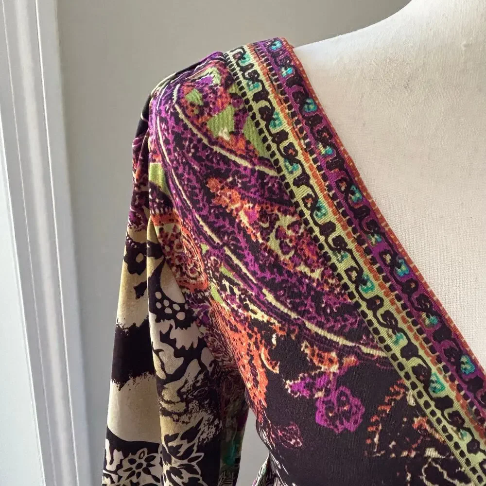 ECI New York Dress Floral V-Neck Stretchy Dress Boho Colorful Size XL - Picture 4 of 8